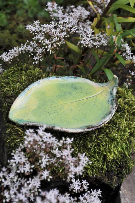 mydelniczka ceramiczna handmade liść zielony z żółtym mix radość