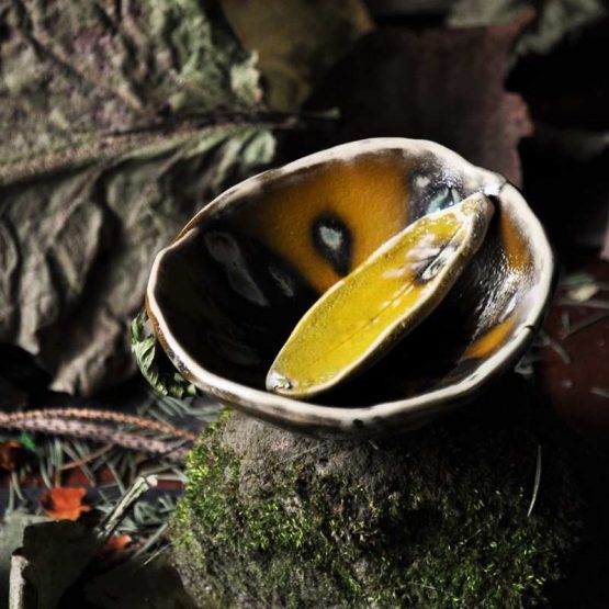 miska dna glinki ze szpatułką oliwka efekt rajski ptak