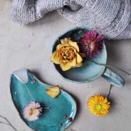 filiżanka ceramiczna rękodzieło artystyczne turkusowa