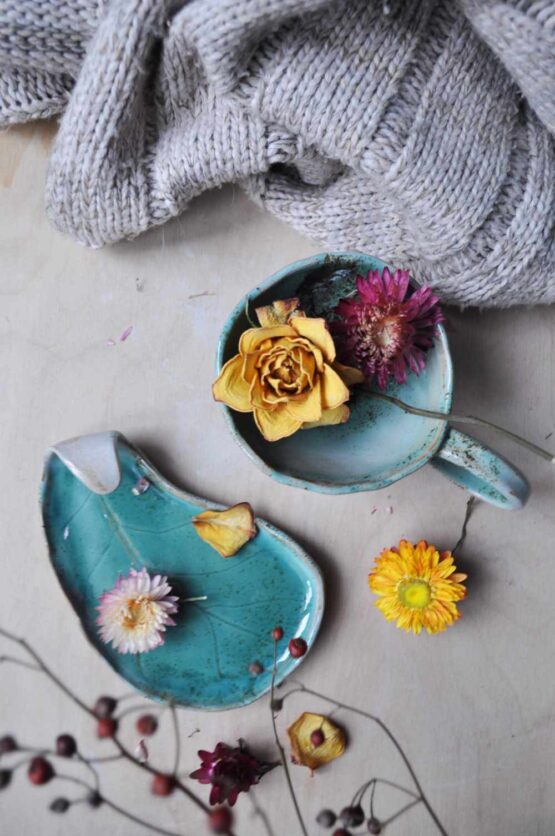 filiżanka ceramiczna rękodzieło artystyczne turkusowa