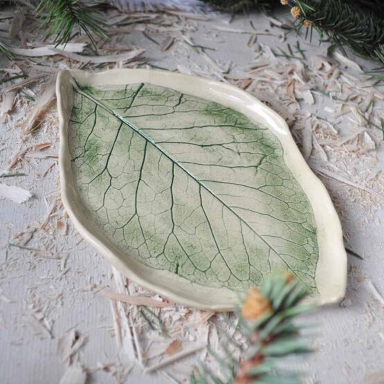 podstawka ceramiczna liść zielony pod kadzidło prezent dla niego