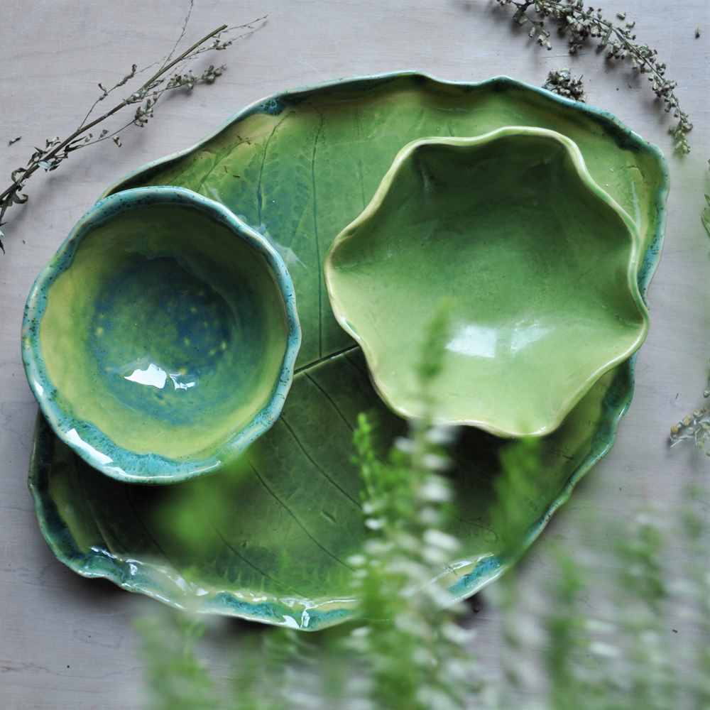 artystyczny zestaw do sushi ceramiczny liść paproci piękny prezent