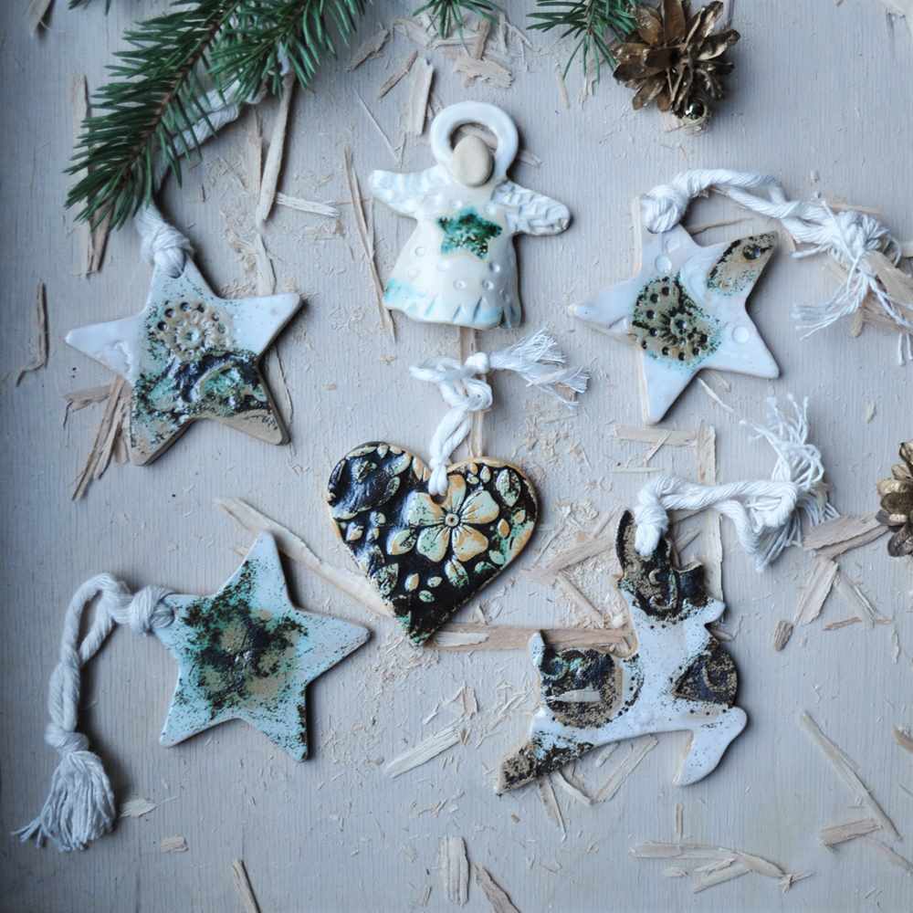 ceramiczne dekoracje świąteczne handmade zestaw na choinkę
